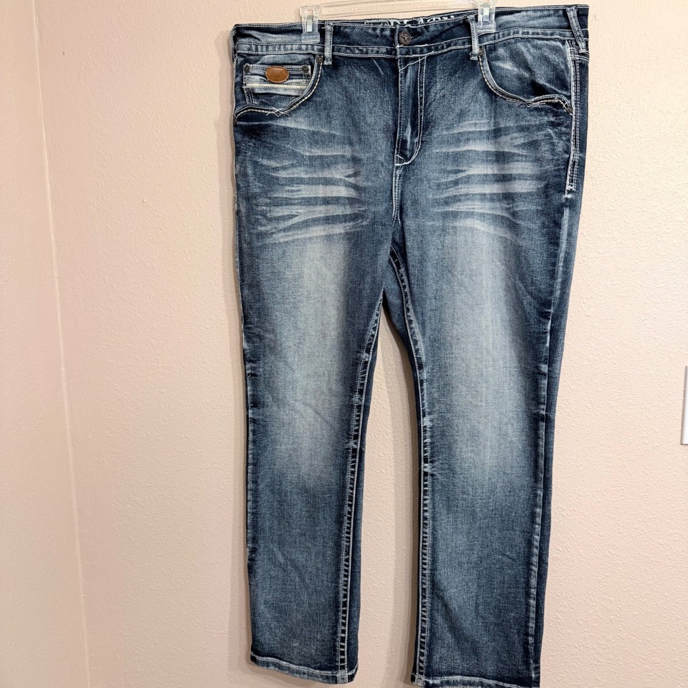 Platini Mens Bootcut Jeans Medium Wash Denim 42x30 Western Contrast Stitch